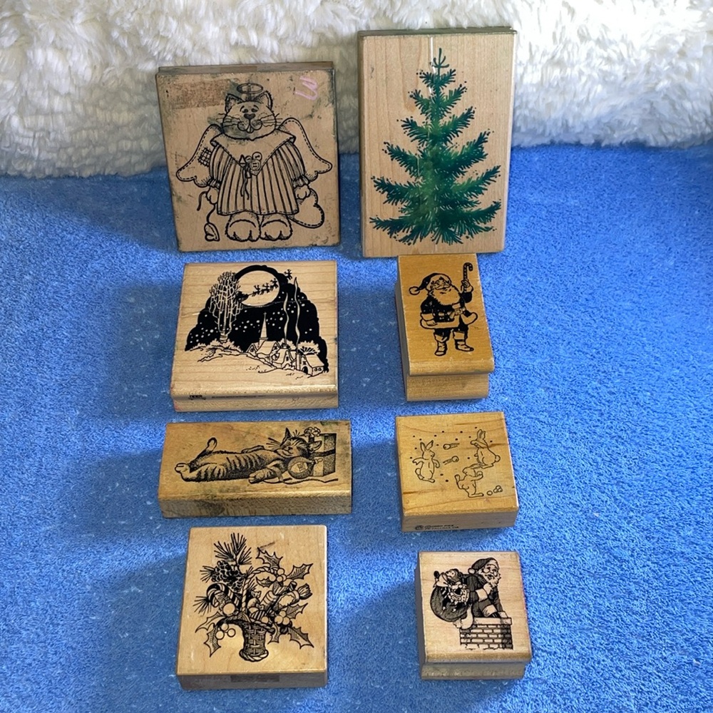 Retired Vintage Mounted Rubber Stamps.  8 Holiday Themed.